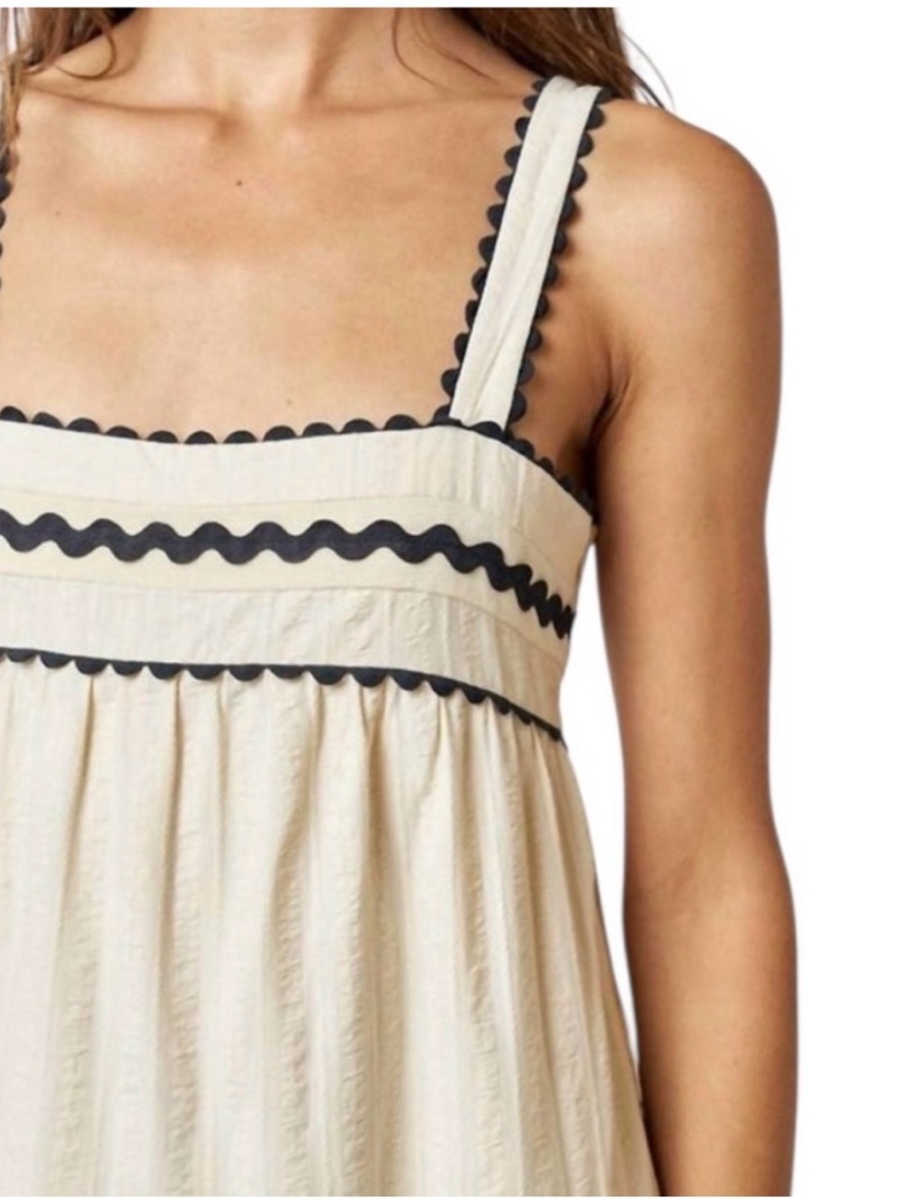 Cotton Maxi Sundress with Contrast Trim - Cream - Picture 3 of 3